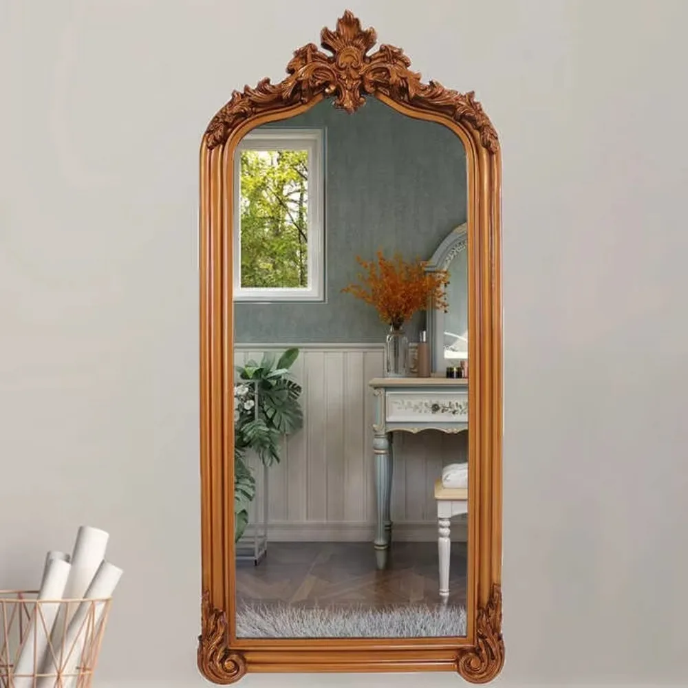 Modern Wedding Wall Wooden Mirror Extra Large Decorative Arched Gold Frame Standing Full Length Floor Mirror