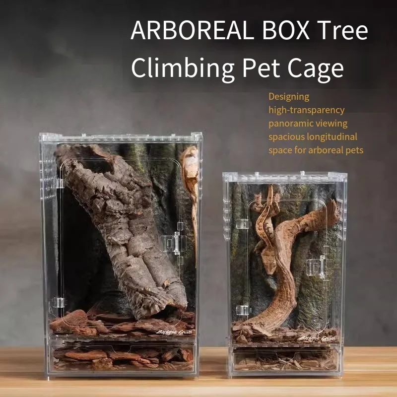 Highdefinition acrylic climbing pet terrarium arboreal reptiles Transparent viewing window easy look Self-installing feeding box