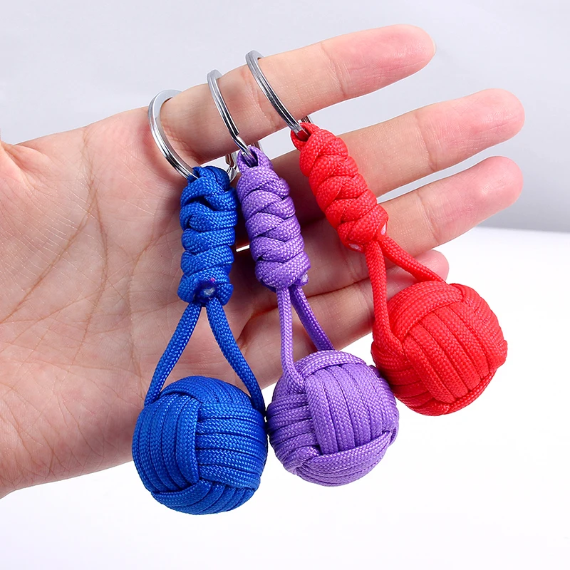 Survival Lanyard Monkey Fist Keychain Self Defense Weapon Keyring Outdoor Security Protection Steel Ball Lifesaving Kit
