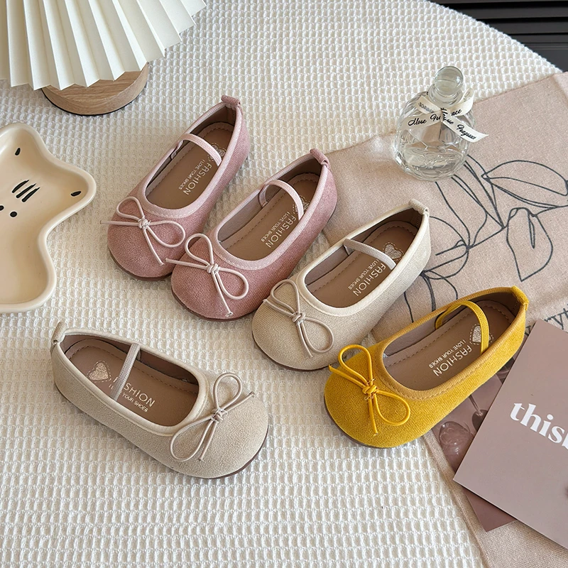 2025 Spring Autumn New Children Leather Shoes for Girls Fashion Korean Style Soft Sole Anti-slippery Sweet Bowtie Casual Shoes