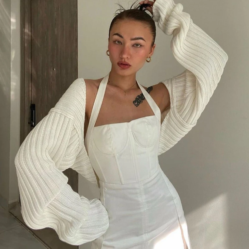 Winter Sexy Shawl Women's Clothing Loose Cardigan Crop Sweater Women Fashion Casual Solid Color Knitted Short Jacket Autumn