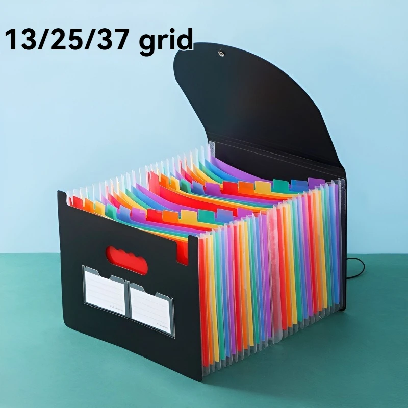 13/25/37 Grid Plastic Three Sided Sealed Hanging Rope Flip Organ Bag A4 Multi-Layer Folder Office File Storage PP File Bag