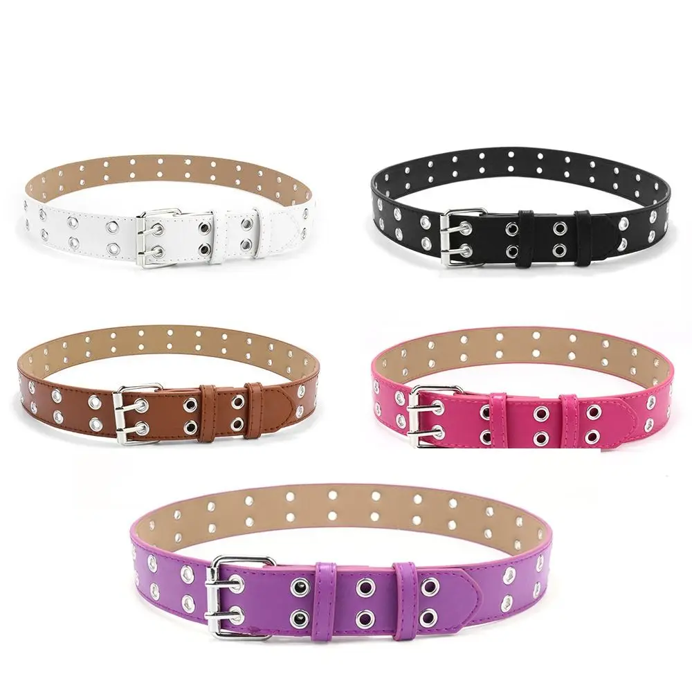 Children Punk Children PU Leather Belt Double Holes Metal Pin Buckle Waist Strap Casual Jeans Dress Decoration Belt