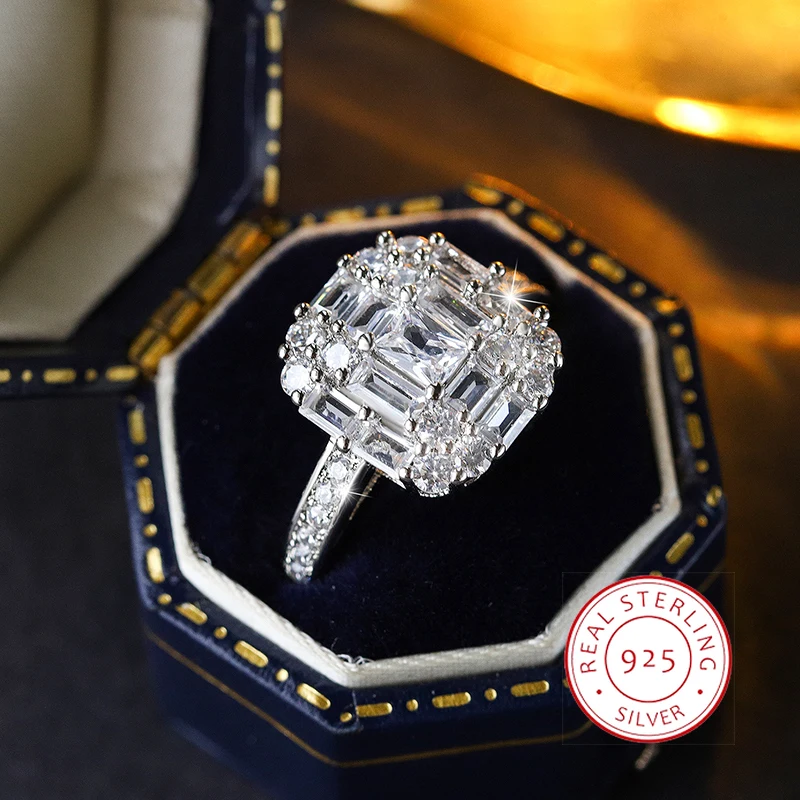 Simple Simple Zirconia Engagement Ring for Women, 925 Silver Minimalist Wedding Jewelry Promise Gift for Her