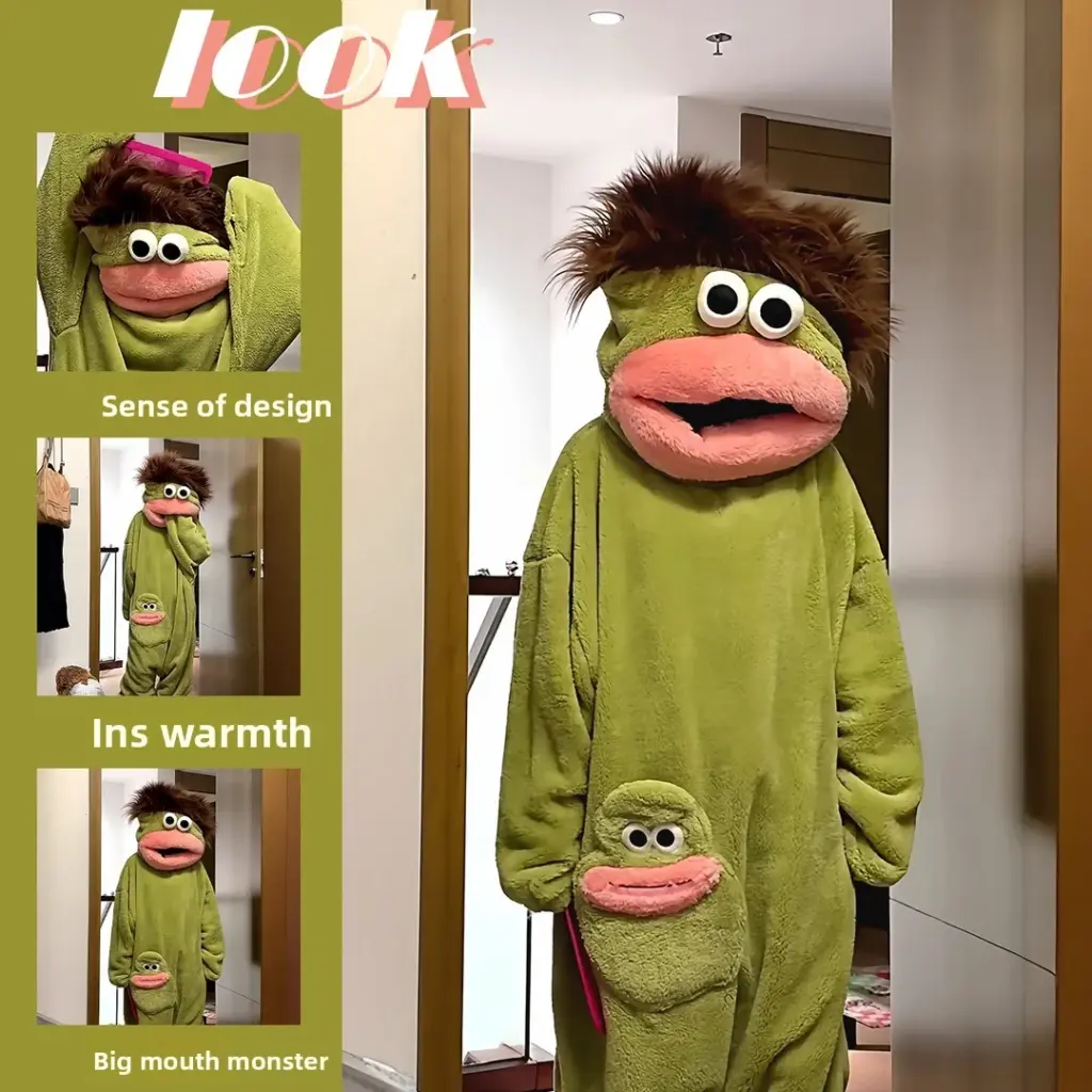 Thiened Coral Fce Pajamas Women's Loose Fit Home Clothes Winter Warm Spwear Long Sve Hooded Zipper Closure Outfit