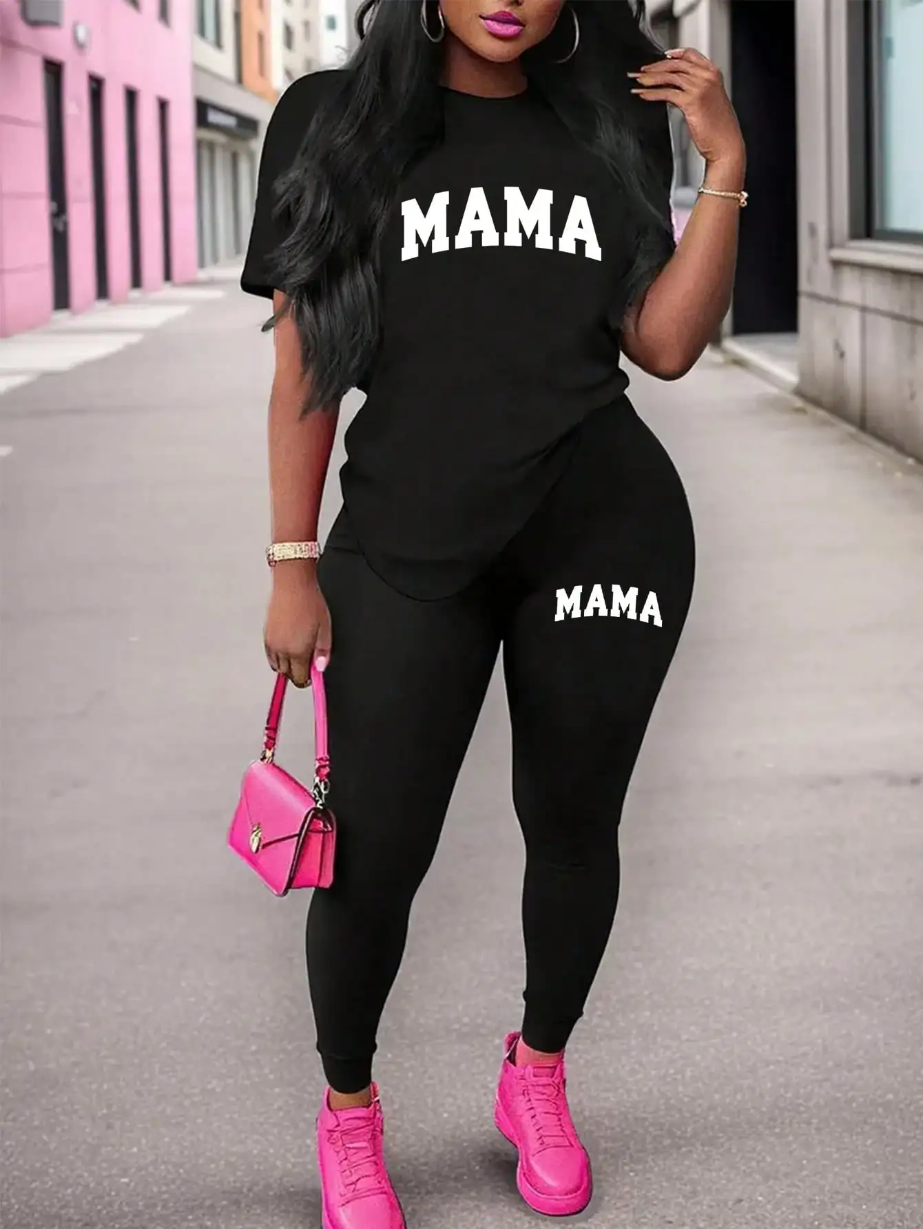 2026 Women's New Casual Spring/Summer Two Piece Set Round Neck Letter Printed Short Sleeve T-shirt and Letter Printed Pants Set