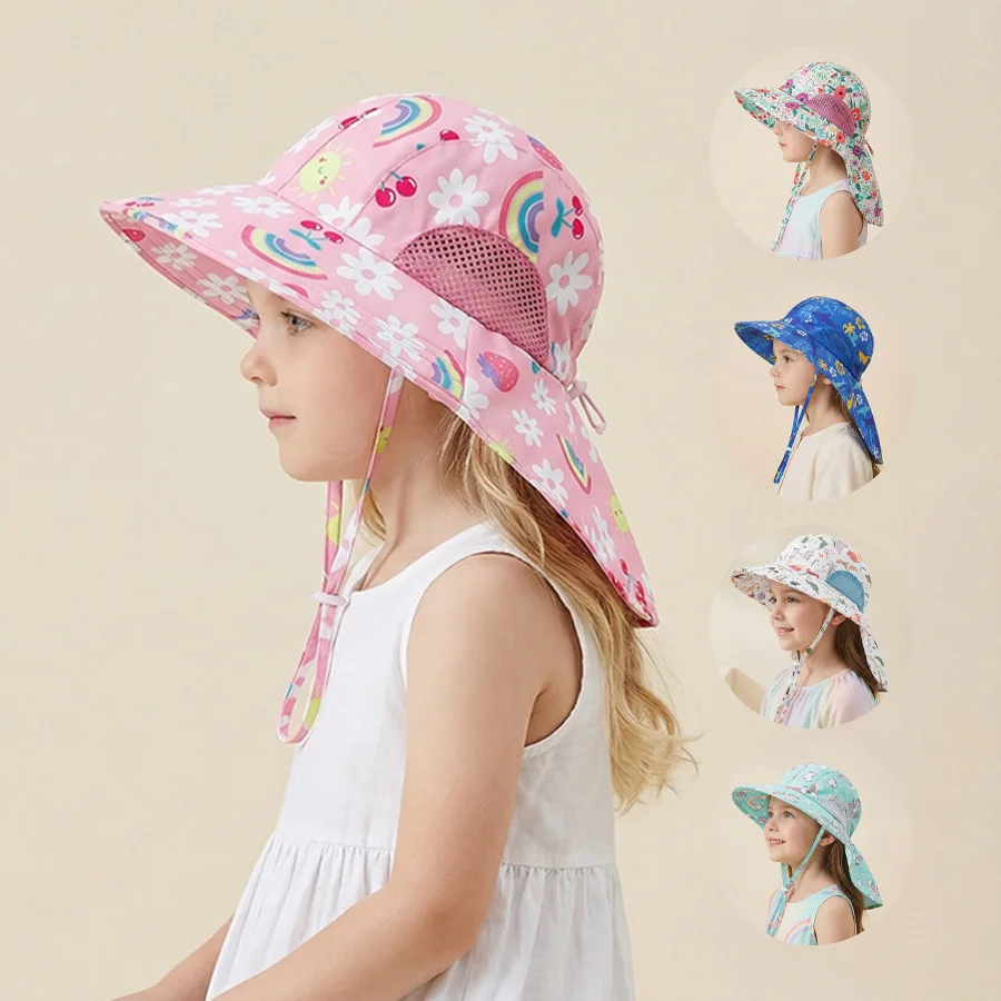 Side net fabric children's sun hat with side mesh, sun hat for protection from the sun, sunshade shawl hat, original large brim