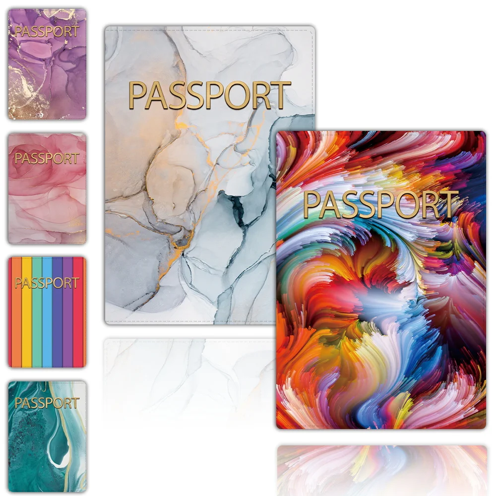 Passport Sleeve Travel Wallet Passport Cover ID Card Holder Fashion Wedding Gift Waterproof Case Watercolor Series Pu Leather