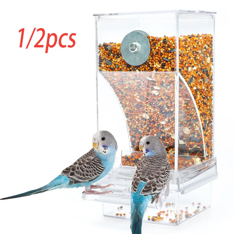 No Mess Bird Feeders Automatic Parrot Feeder Drinker Acrylic Seed Food Container Cage Accessories For Small And Medium Parakeets