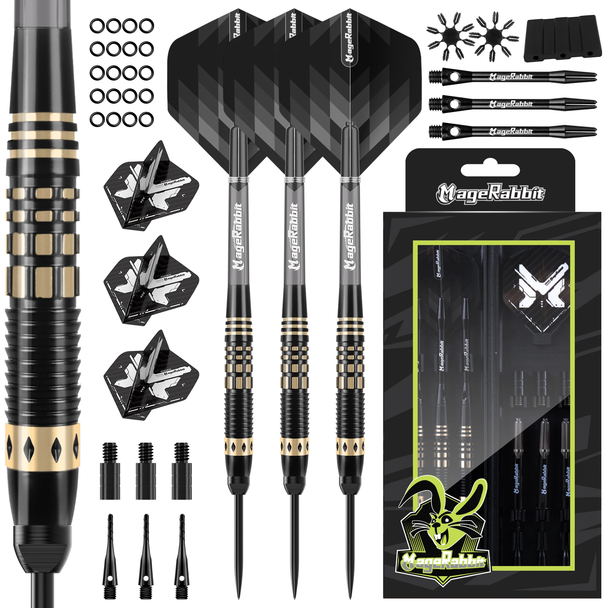 MageRabbit Professional 3 - Piece 16g Brass Hard Darts Set Compatible with both soft and hard dartboards