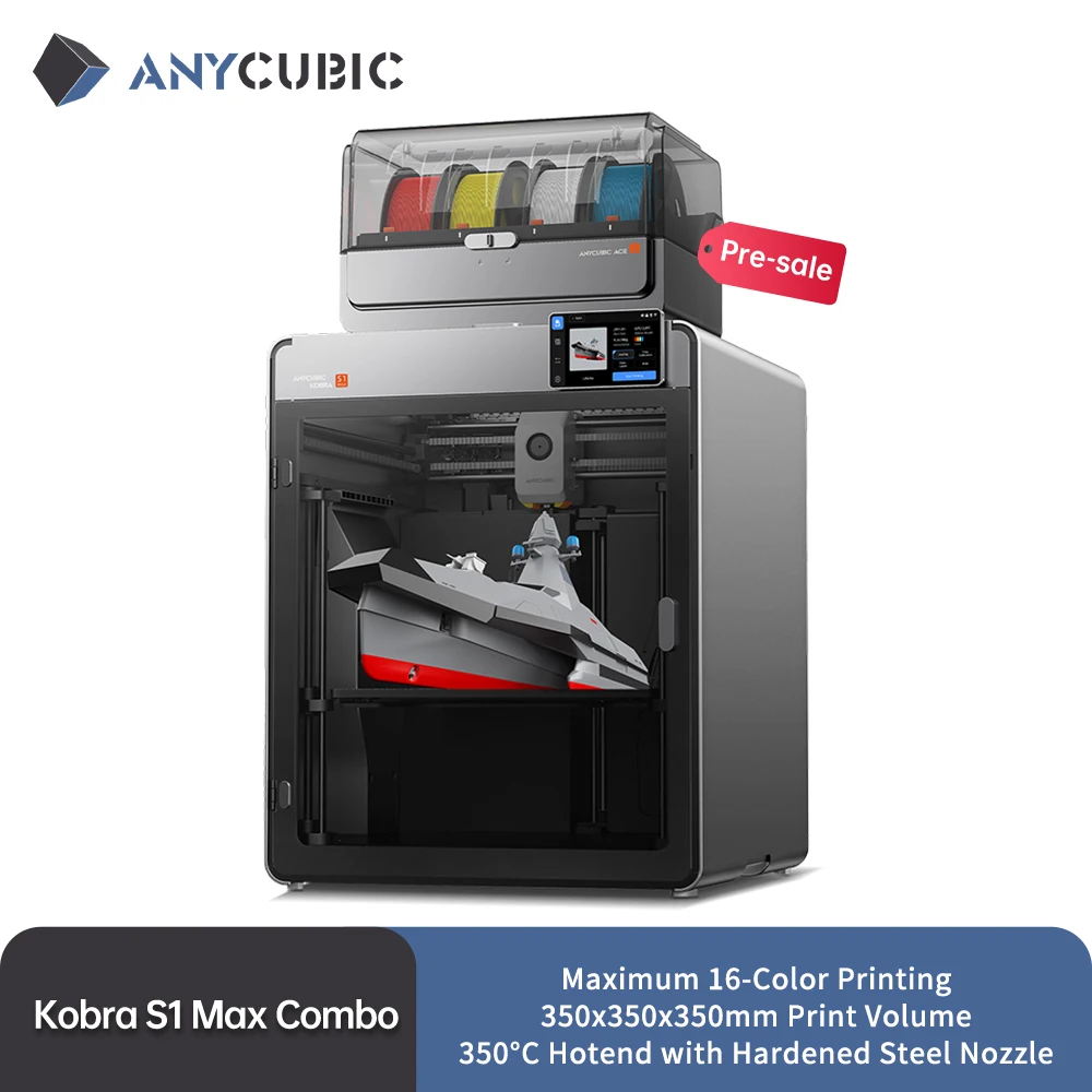 Anycubic Kobra S1 Max Combo Multicolor 3D Printer Max 600mm/s Fast Speed with 350℃ Hotend Hardened Steel Nozzle, 350×350×350mm