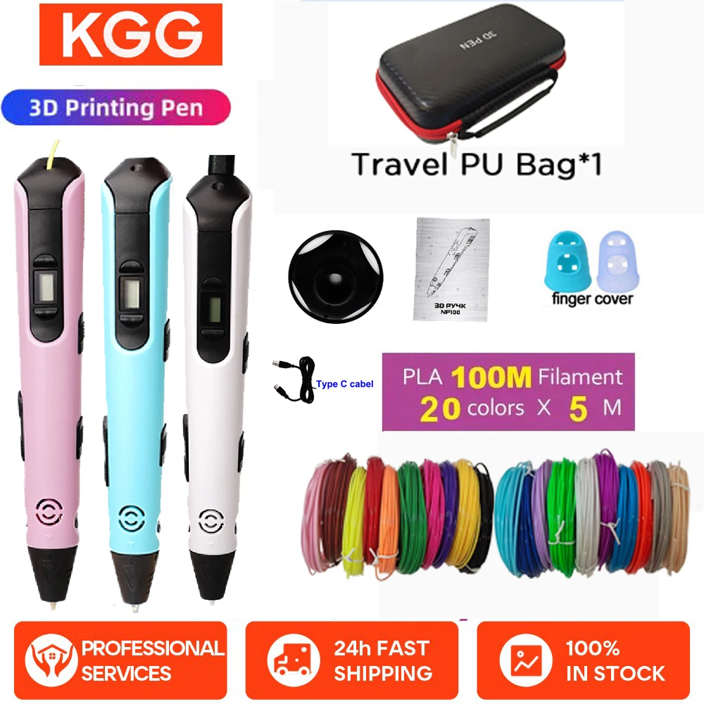 3D Pen for Children 3D Printing Pen with LED Screen 100M PLA 3M 40 Colors USB With Storage Box Christmas Birthday Gift for Kids