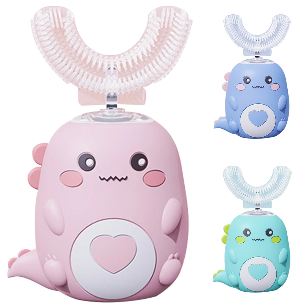 Kids Electric Toothbrush Cartoon Dinosaur U-Shaped Smart Tooth Brush Whole Mouth 360 Degree Cleaning Ultrasonic Toothbrushes