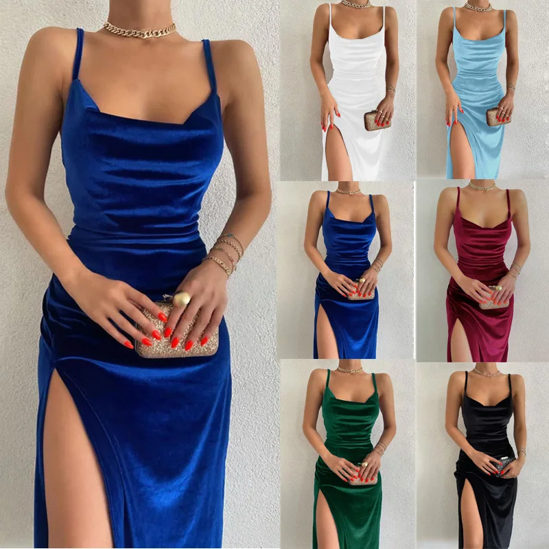 Women 2025 Autumn Winter Elegant Party Club Evening Velvet Streetwear Bodycon Midi Dress Wholesale Items For Business