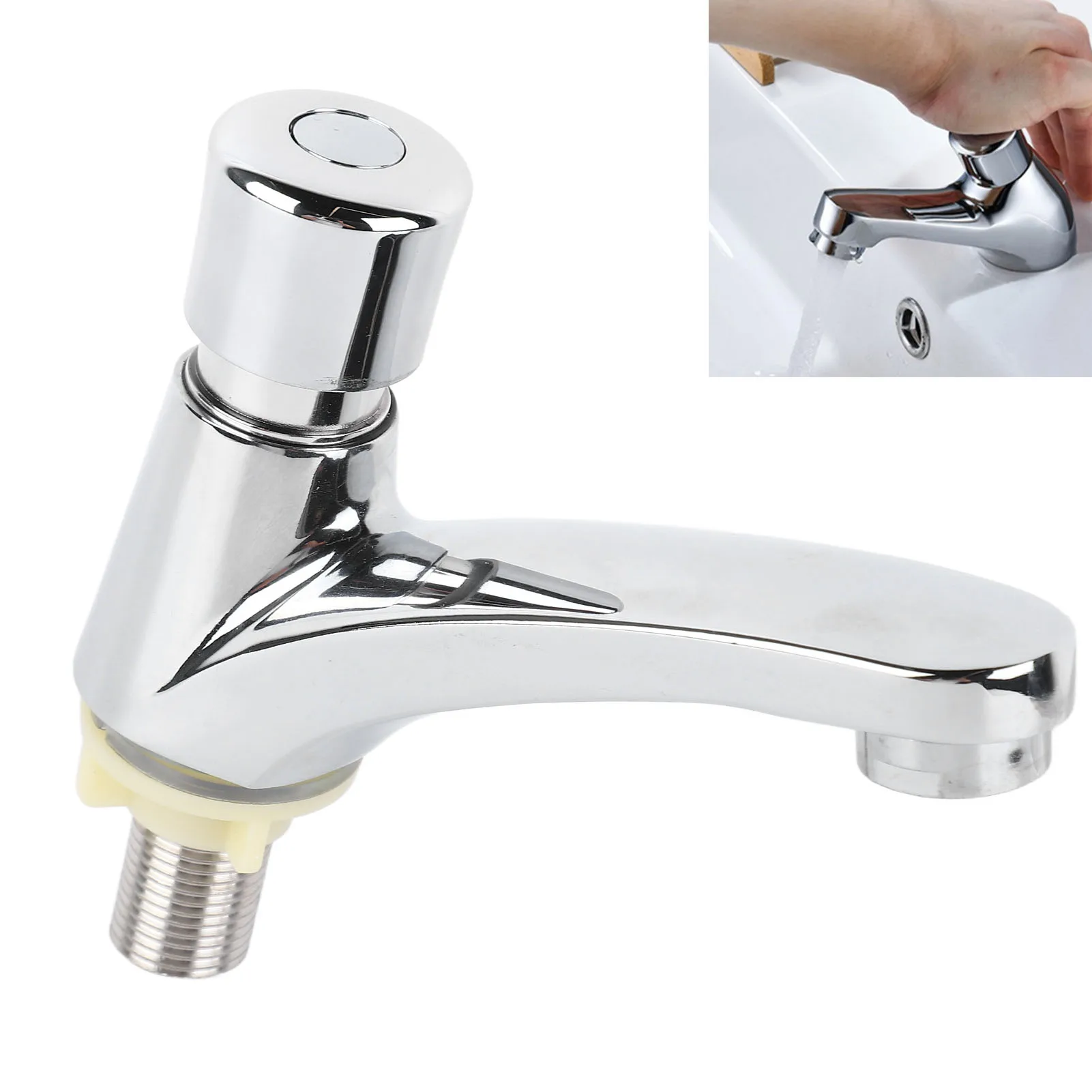 Time Delay Basin Sink Faucet Copper Alloy Push Switch Water Saving Tap for Home Kitchen Bathroom Hotel