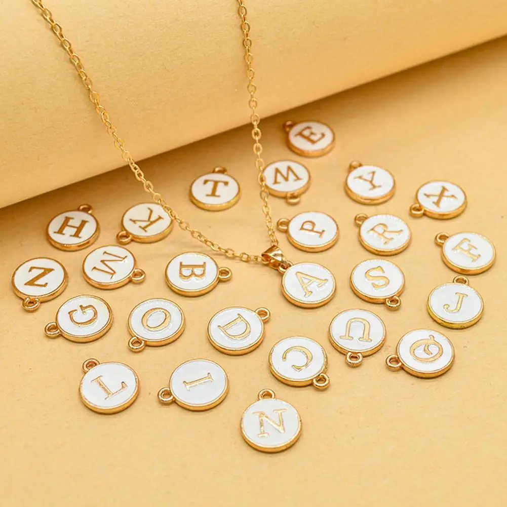 Vintage Initial 26 Letters A To Z White Shell Pendant Necklace Gold Color Steel For Women Men Choker Jewelry Necklace