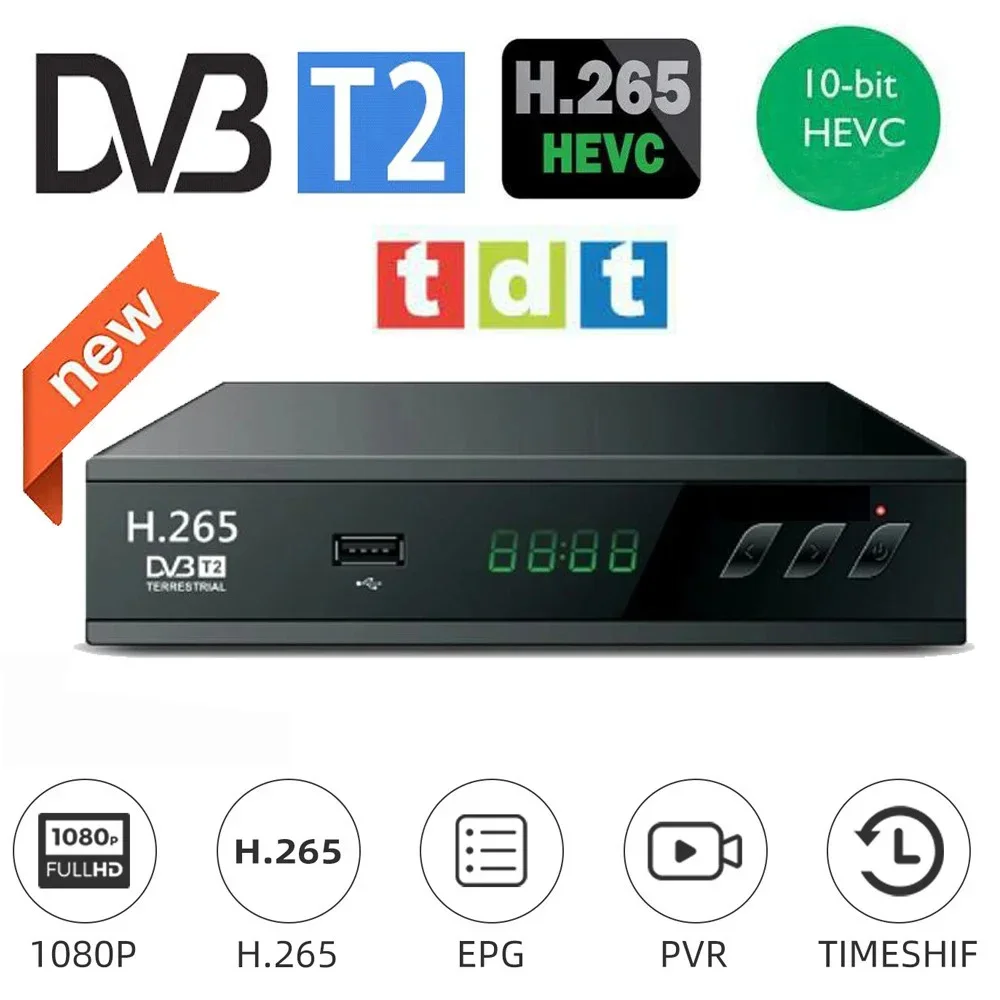 New T5 H265 10Bit DVB-T2 Digital Broadcasting Tv Box Dvb T2 Terrestrial Digital Tv Receiver With HD& Scart Dolby Ac3 H.265