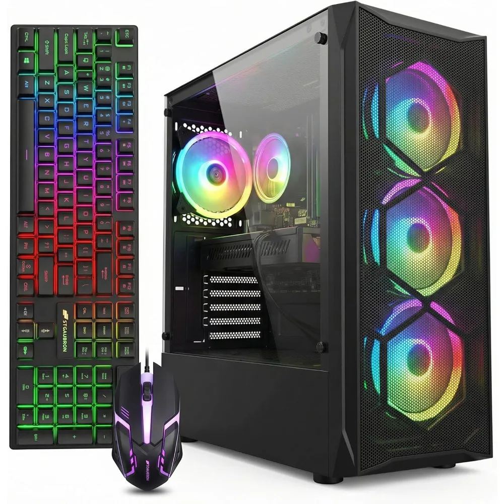 Gaming PC Desktop Computer Core i7 3.9GHz Radeon RX 580 8G 16GB RAM 512GB SSD WiFi 6 BT 5.0 RGB Fans Windows 11