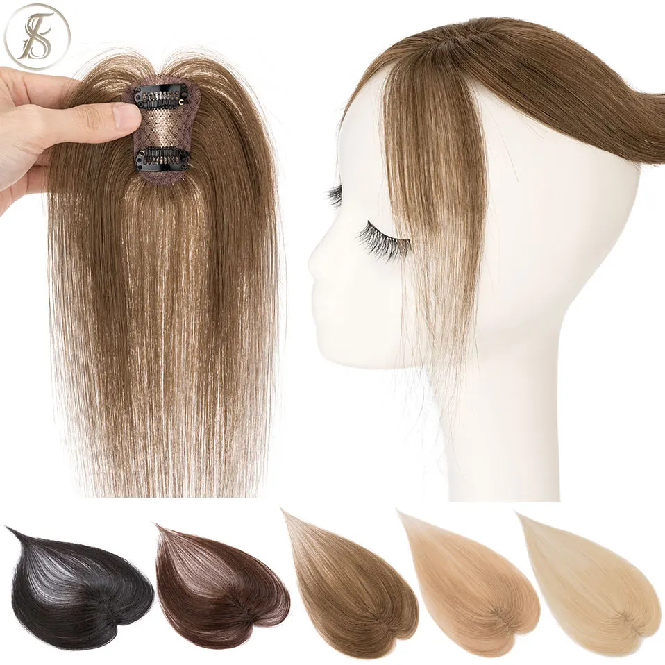 TESS Clip in Middle-parted Bangs 100% Real Human Hair Toppers 360°3D Cover Hair pieces for Women French Bangs for Daily Wear