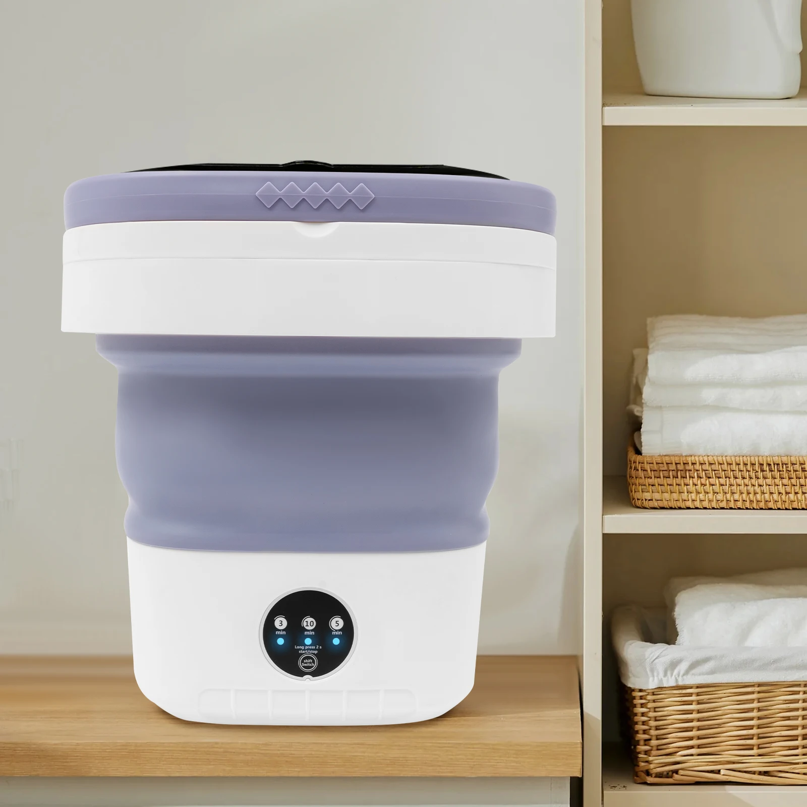 12L Foldable Mini Washing Machine - Portable Laundry for Underwear/Baby Clothes with 3 Wash Modes (Purple, EU Plug)