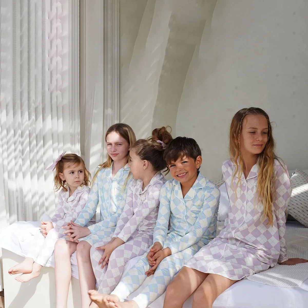 AP 2025 spring summer argyle plaid soft dress set footie pjs family matching clothing