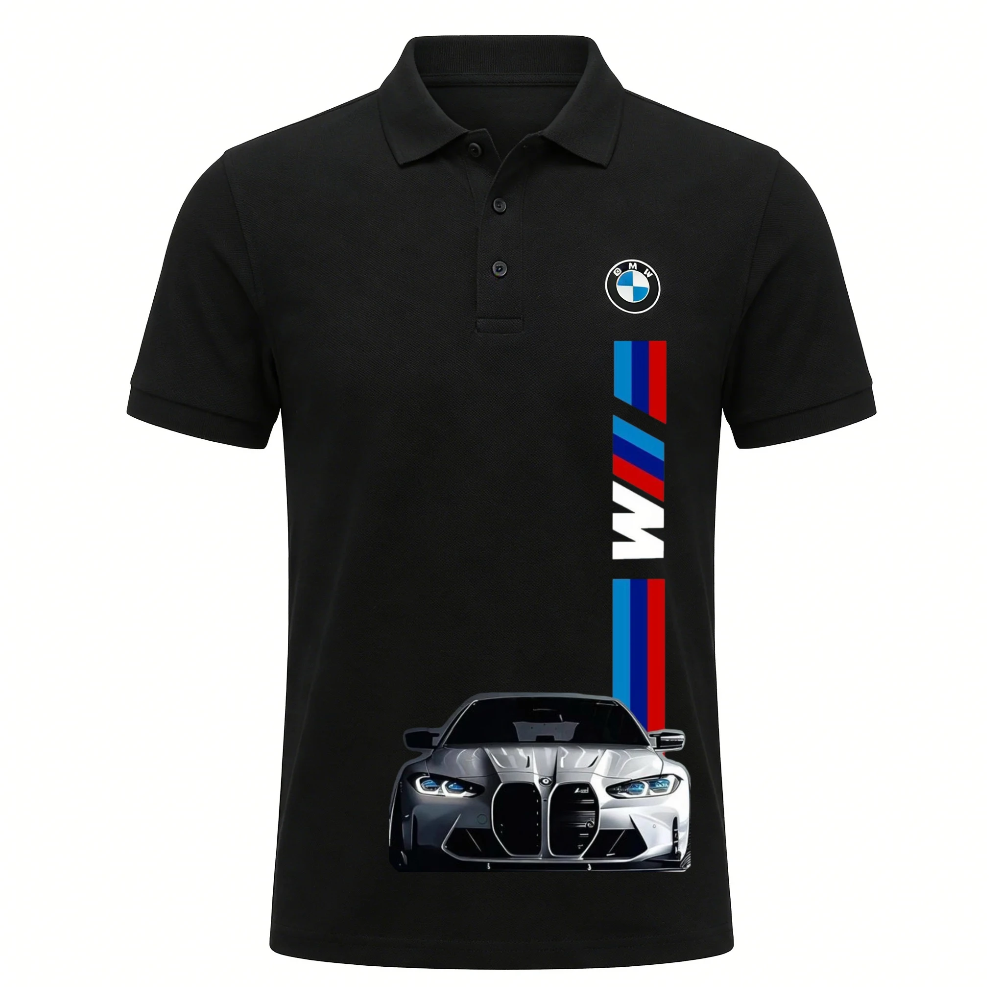 BMW Power Polo Shirt for Men Classic Logo Print 2026 Summer Breathable Short Sleeve Collared Tops for Casual Daily Golf Outfits