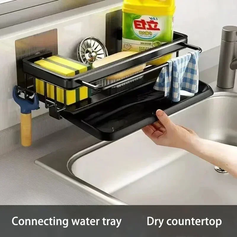 Aluminum Kitchen Sink Tray Suction Cup Wall-mounted Drain Storage And Organization With Rack Ready-to-attach Accessories Cabinet