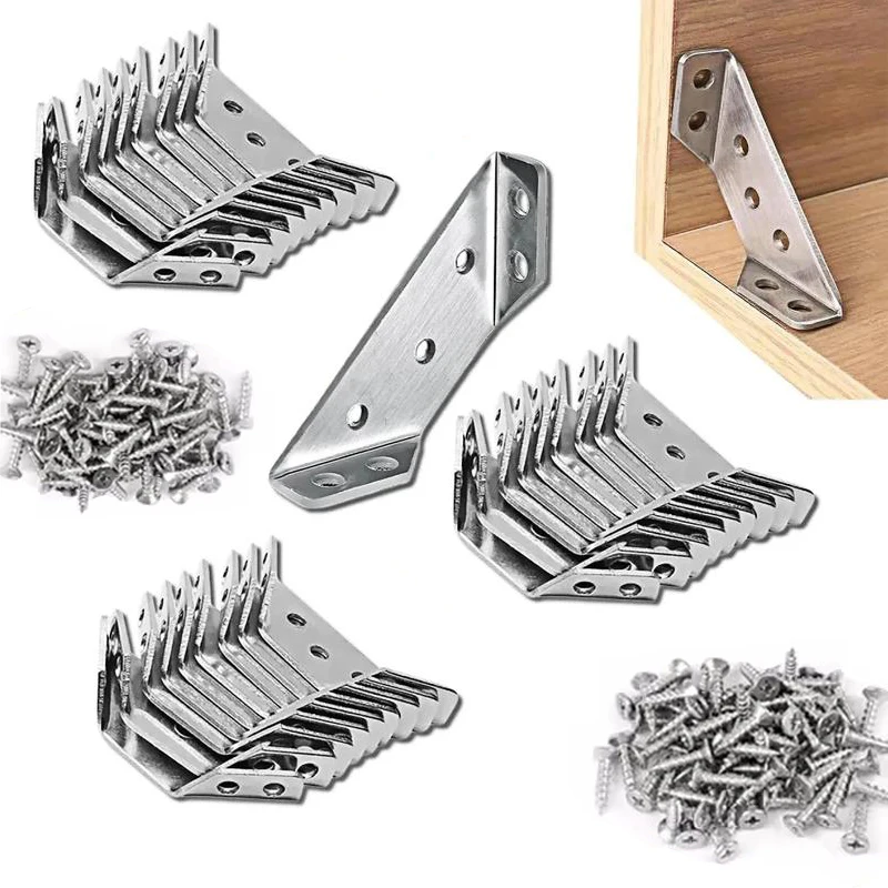 Thickened Stainless Steel Angle Code 90 Degrees Right Angle Fixed Bracket Furniture Connectors Frame Corner Brace with Screw