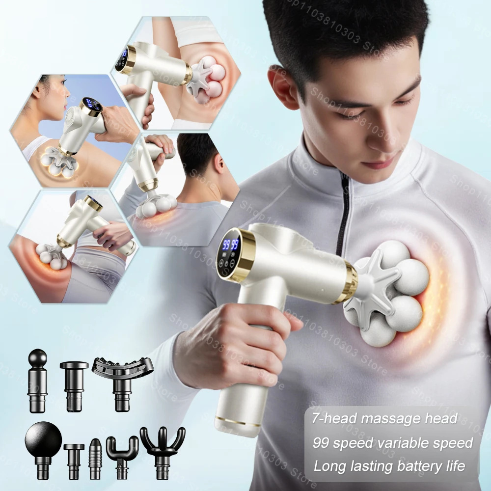 Portable Fascia Gun Deep Tissue Percussion Multi-Head Muscle Relaxation Fitness Slimming Professional Neck Back Body Massager