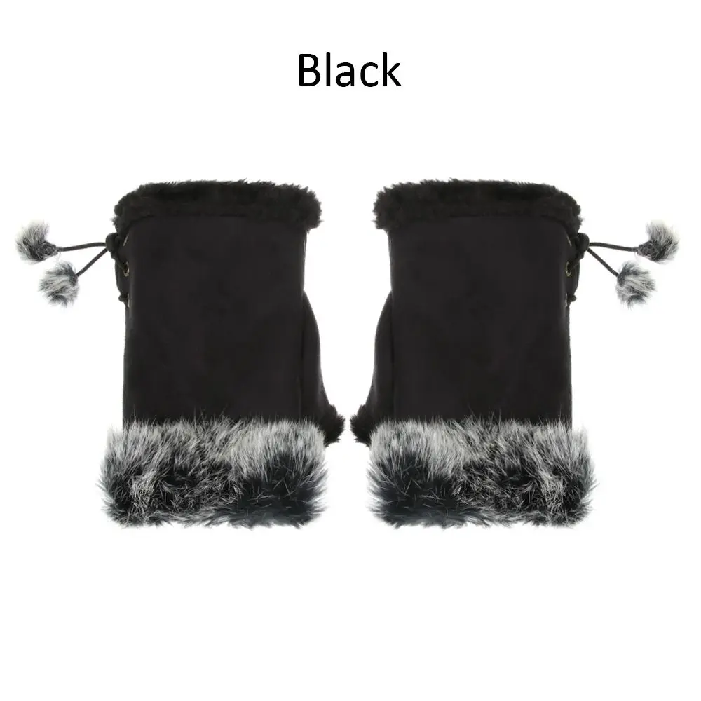 Fashion Soft Keep Finger Warm Faux Rabbit Hair Gloves Thicken Warm Fingerless Warm Mittens
