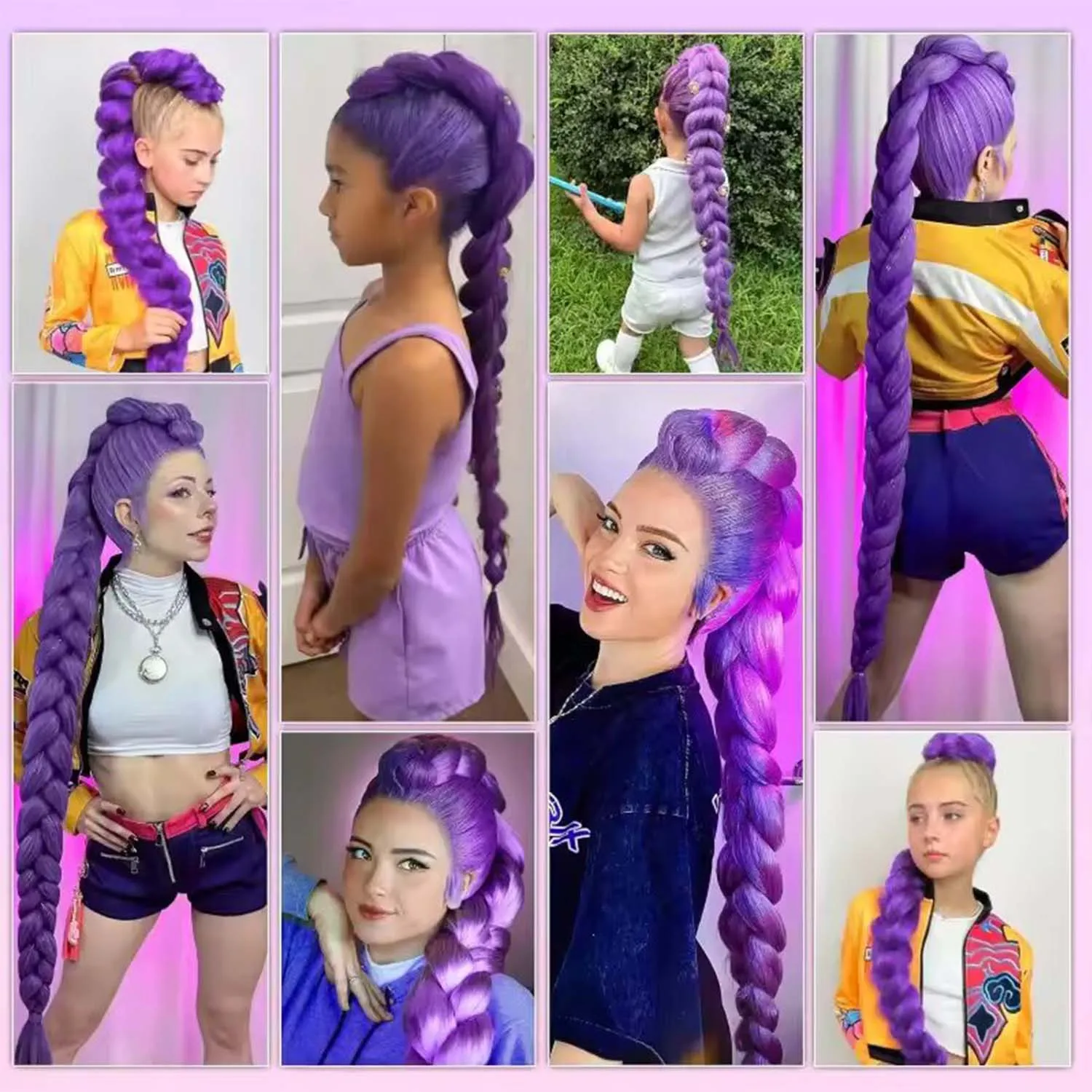 Synthetic Purple Hair Extensions, Colorful Braiding Hair Long Straight Braided Pony Tail Hairpiece Women Hair Accessories Part