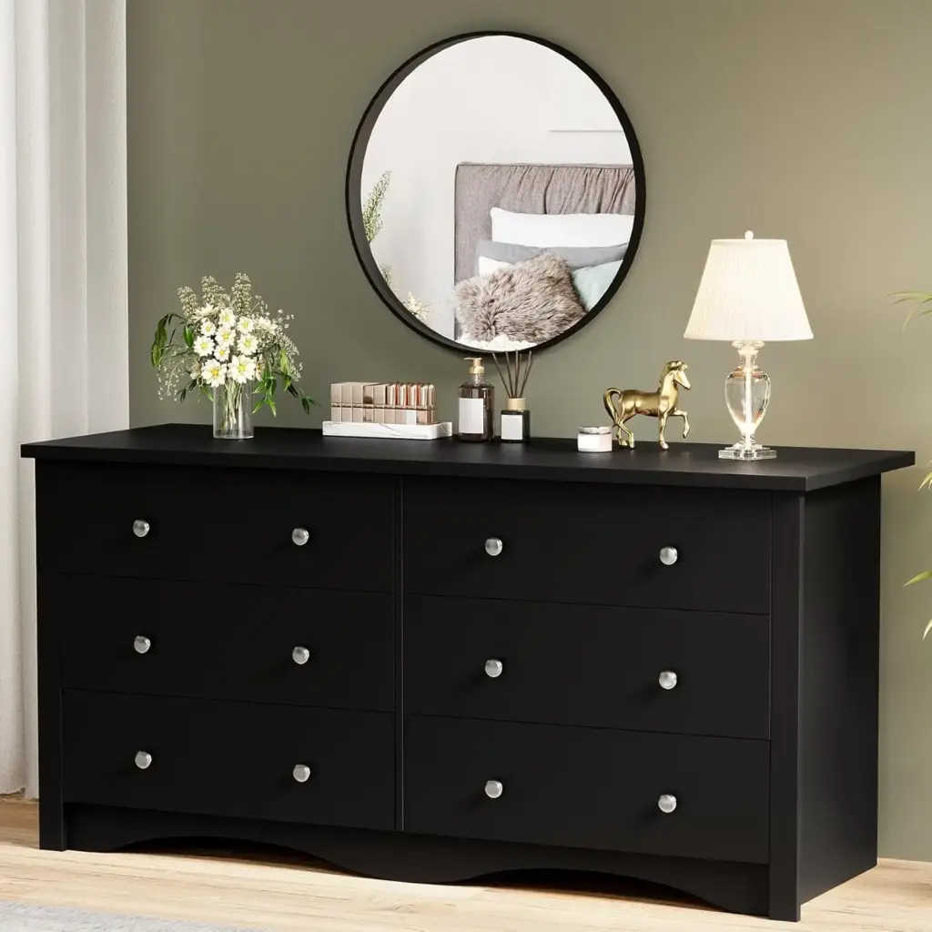 Black 6 Drawer Dresser for Bedroom Living Room Entryway Storage Cabinet