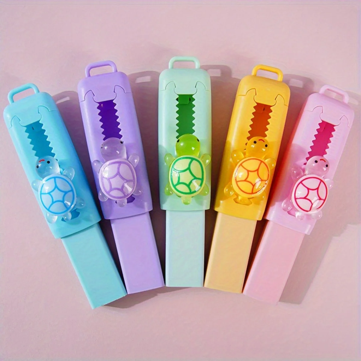 5Pcs Sliding Retractable Pencil Eraser with Turtle Shaped for Drawing and Writing Ideal for Exams And Office Use