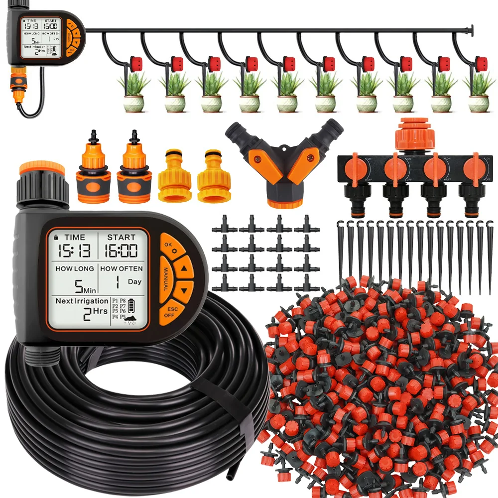 20M Smart Garden Timer Irrigation Set IPX5 Waterproof LCD Automatic Watering Controller Set With Rain Sensor for Farms