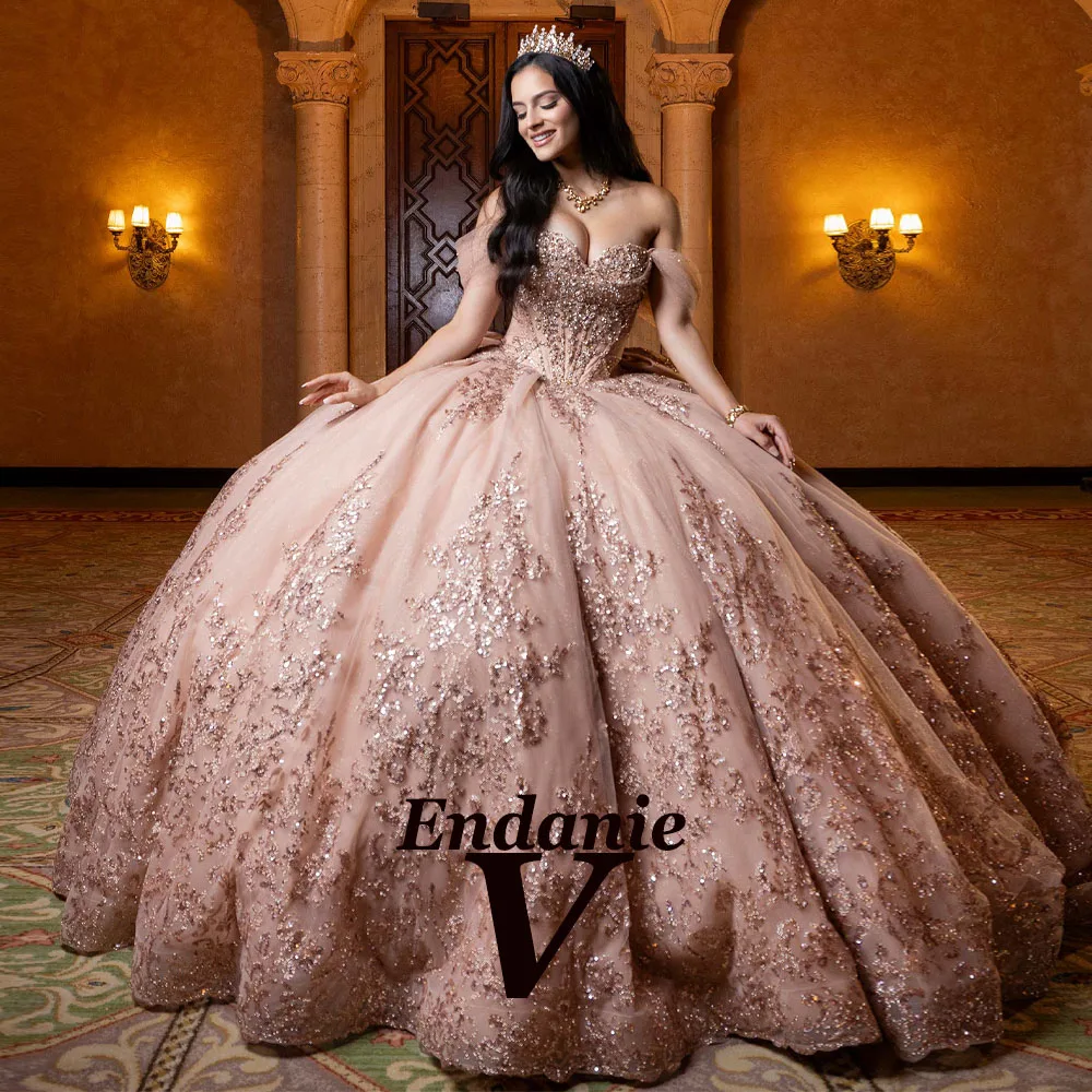 Vendanie Fancy Quinceanera Dress for Woman Rhinestones Appliques Bow Sweetheart Pleat Vestidos De 15 Quinceanera Customized