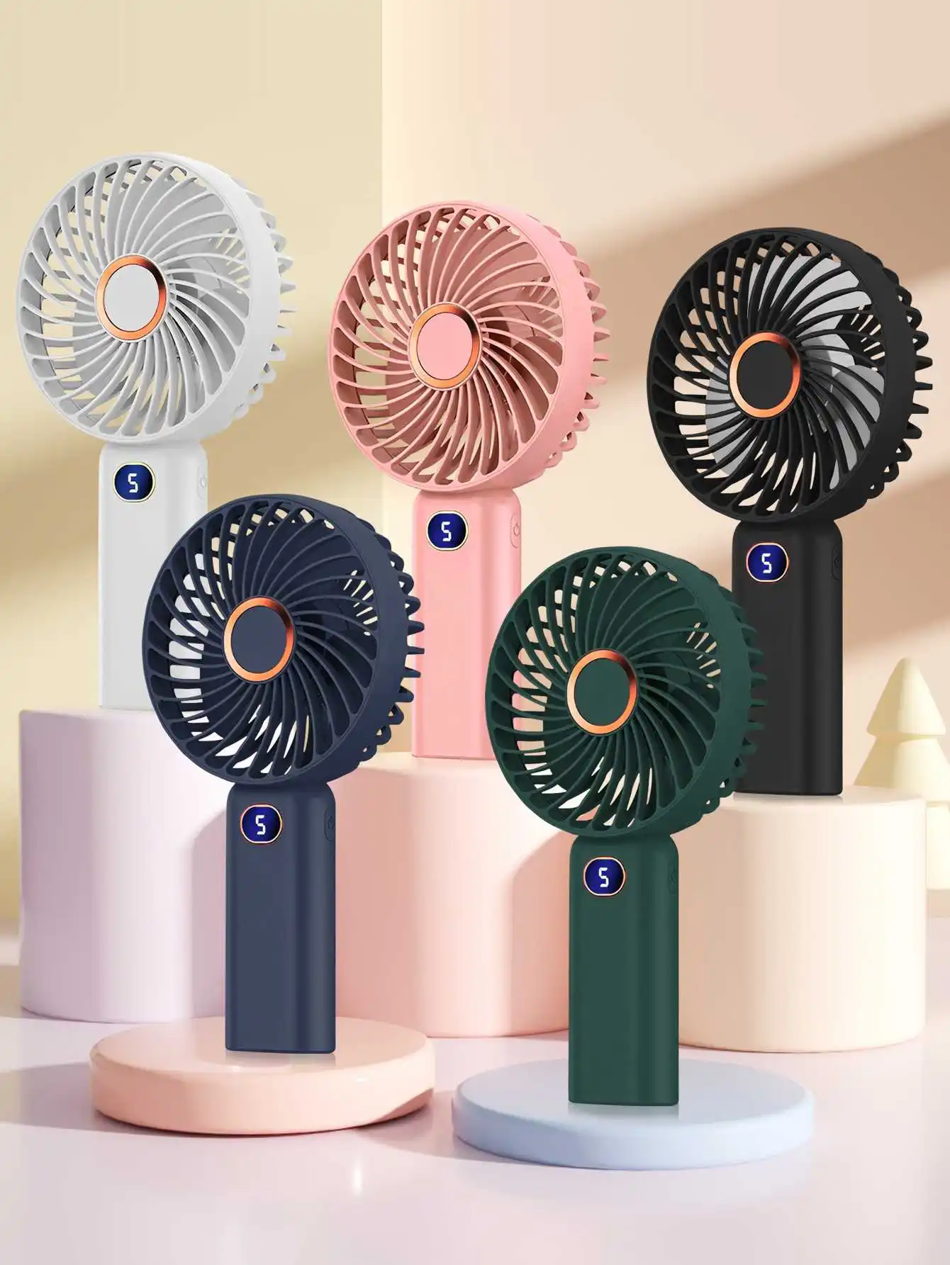 Portable Handheld Fan USB Rechargeable Mini Fan Digital Display 5-Speed Adjustment Suitable For Travel Outdoor Office Home