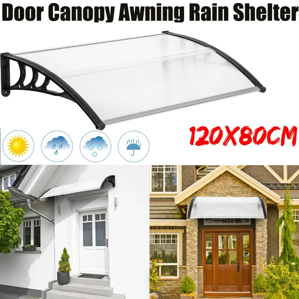 Door Canopy Awning Shelter Front Back Porch Outdoor Shade Patio Roof Rain Cover 120*80cm