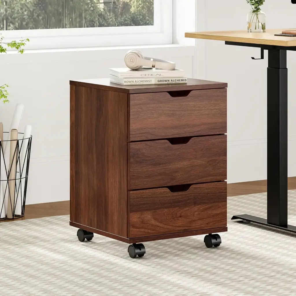 3-Drawer Under Desk Wood File Cabinet Lockable Casters Home Office Brown,Customized