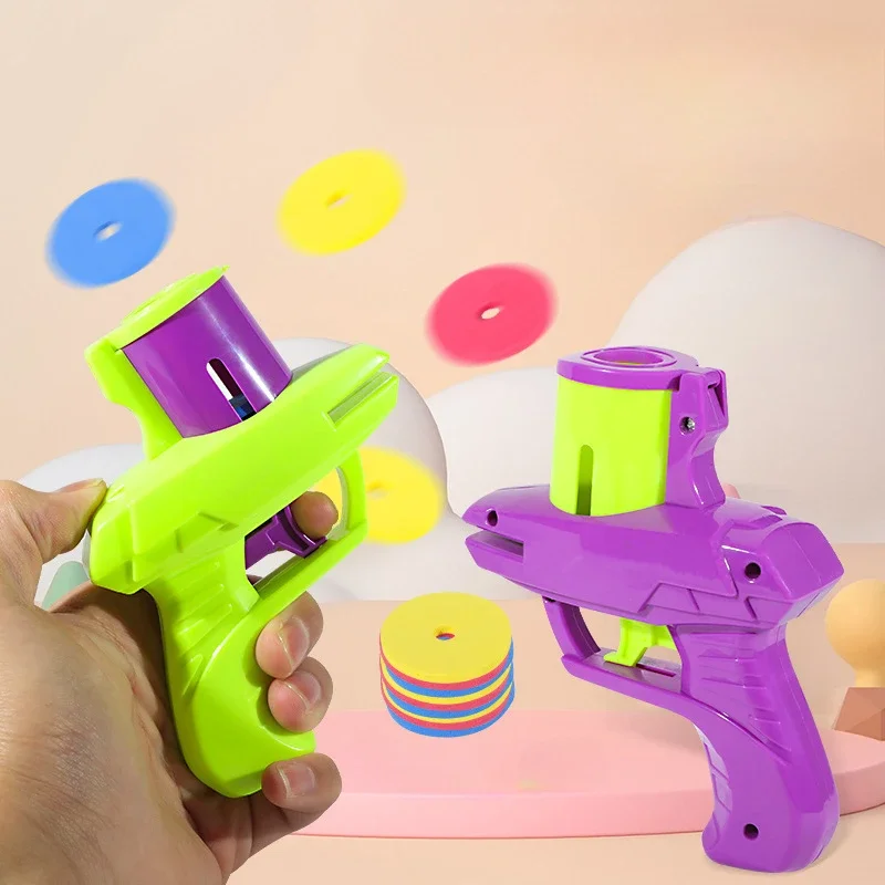 Childs Turnip Gun Shooting Saucer Disc Toys Soft Bullet Foam Disc Launcher Gun Flying Shooter Pistol Kids Outdoor Games for Kids