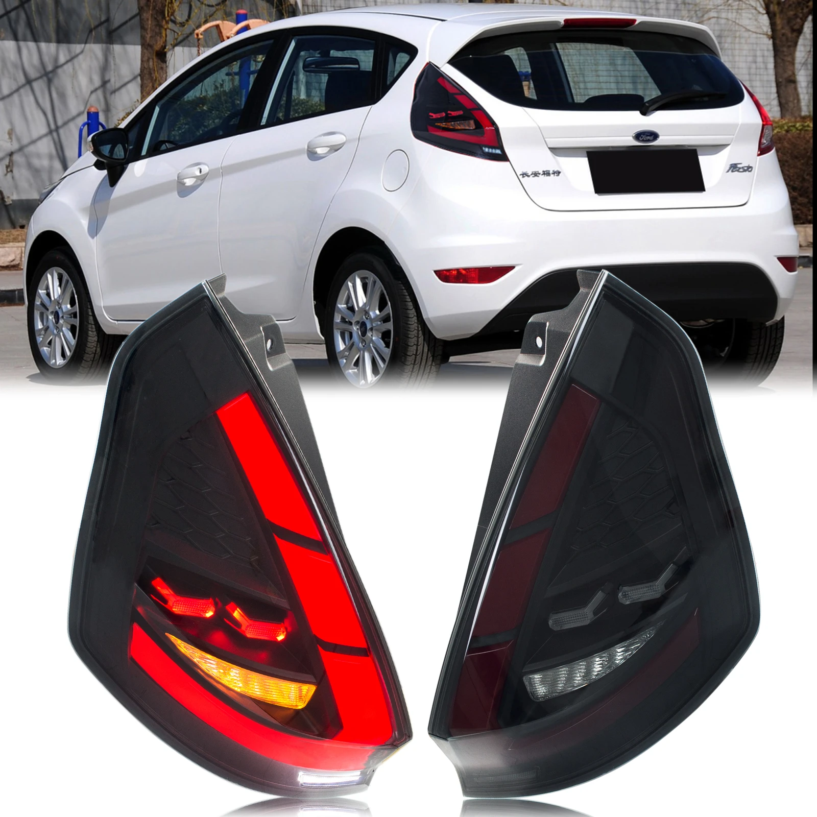 LED Tail Lights for Ford Fiesta 2008-2017 MK7 MK7.5 Dynamic Animation Sequential Turn Signal Black Rear Lamps Assembly
