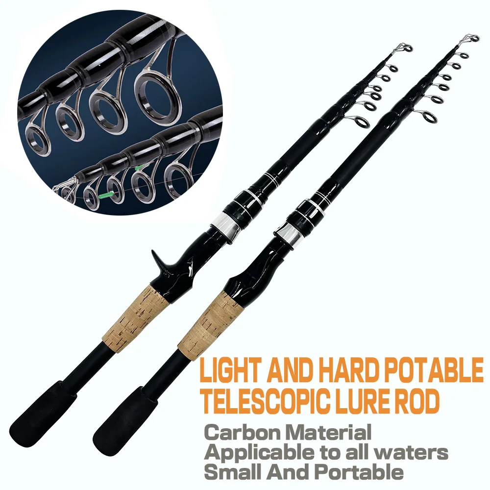 Spinning Casting Telescopic Fishing Rod 1.5M - 2.4M Carbon Fiber Lure Pole with Wooden Handle for Trout Bass Jigging Test 8-25g