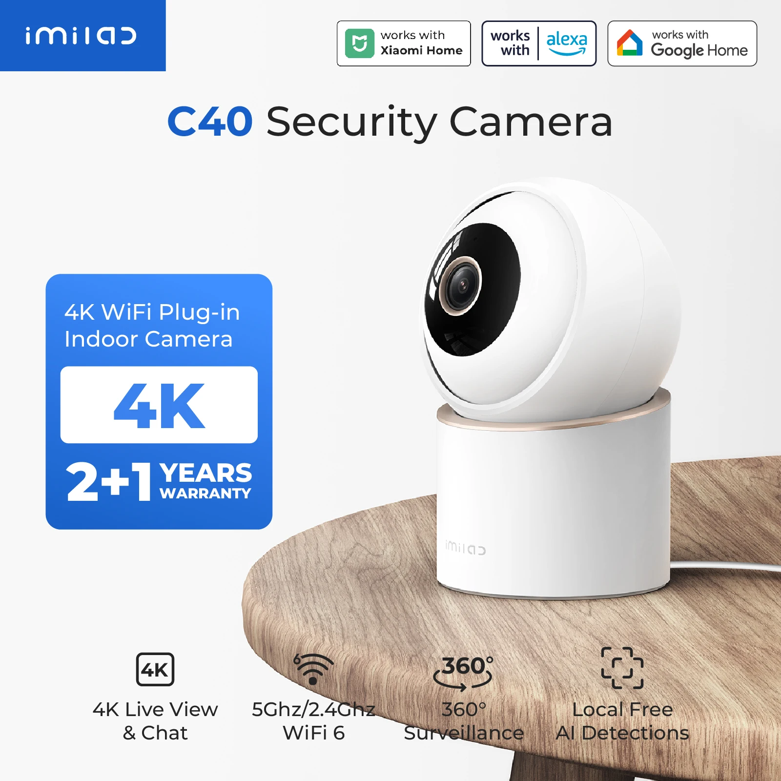 IMILAB C40 8MP Smart Camera 5G WiFi AI Child/Pet Detection&Track Color Night Vision Two-way Talk Compatible with the MiHome app