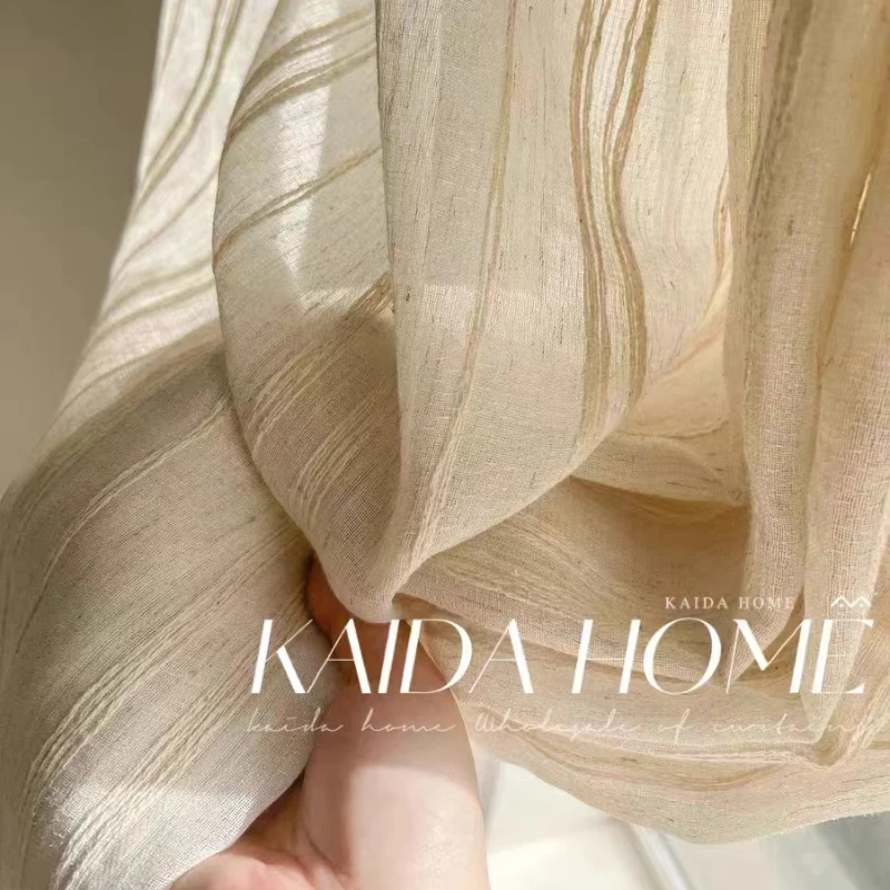 Cream Linen Japanese Tulle Vertical Cotton Linen Sheer Curtains for Living Room Bedroom Dining Blackout Custom Size Decor Window