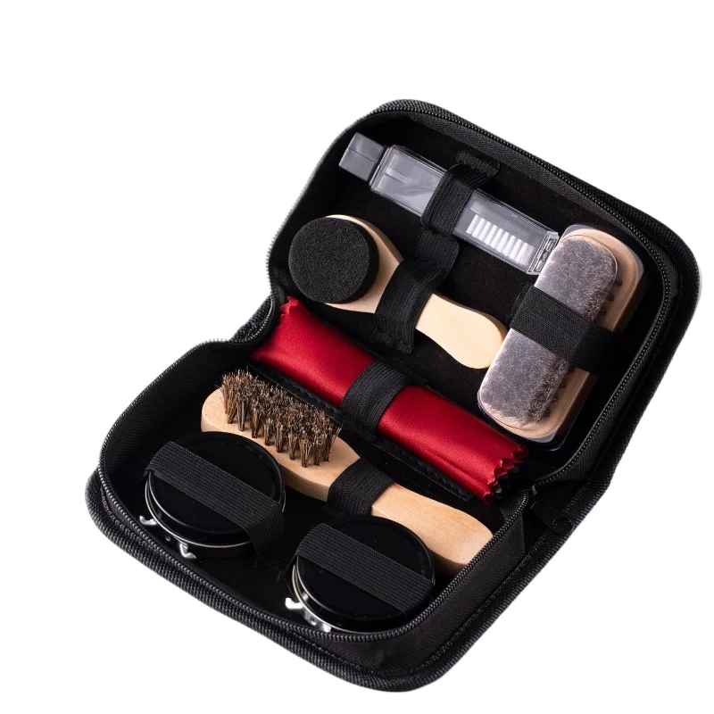 Popular PU Leather Zipper Case Shoe Polish Kit Travel Shoe Care Set Shoe Set for Promotional Gift