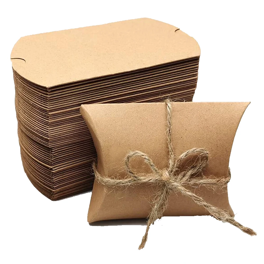 50pcs Kraft Black White Paper Pillow Box For Jewelry Candy Gift Wedding Favor Small Business Packaging Supplies Material