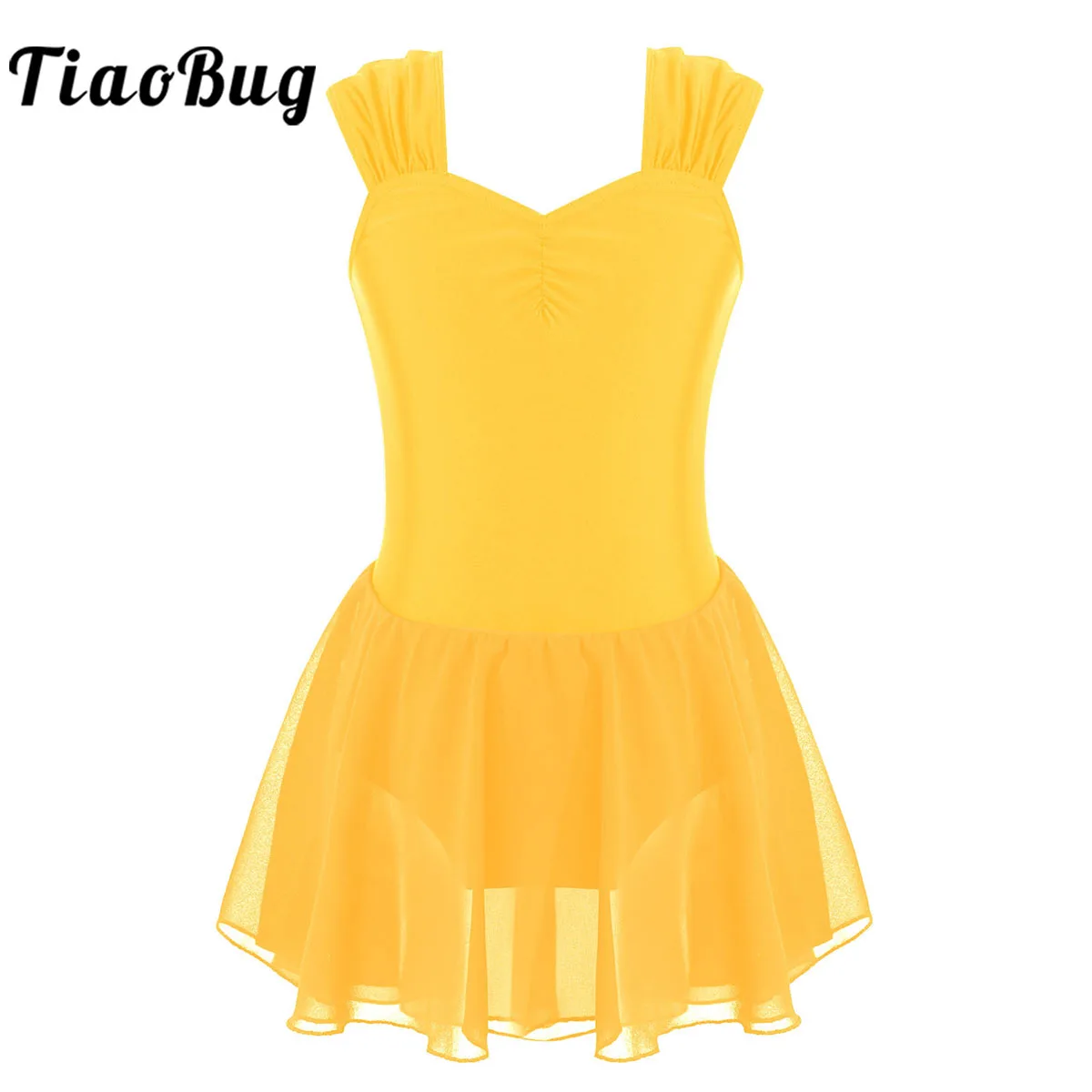 Yellow Ballet Dance Dress Kids Girls Sleeveless Mesh Tulle Ballet Gymnastic Leotard Stage Performance Lyrical Dance Costumes