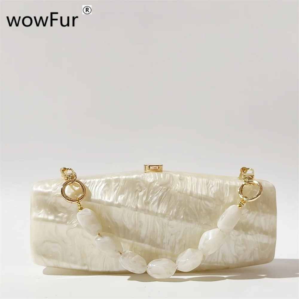 Women Pearl Beige Marble Brand New Acrylic Box Evening Clutch Bags Boutique Purses And Handbags Bridal Wedding Party Day Clutche