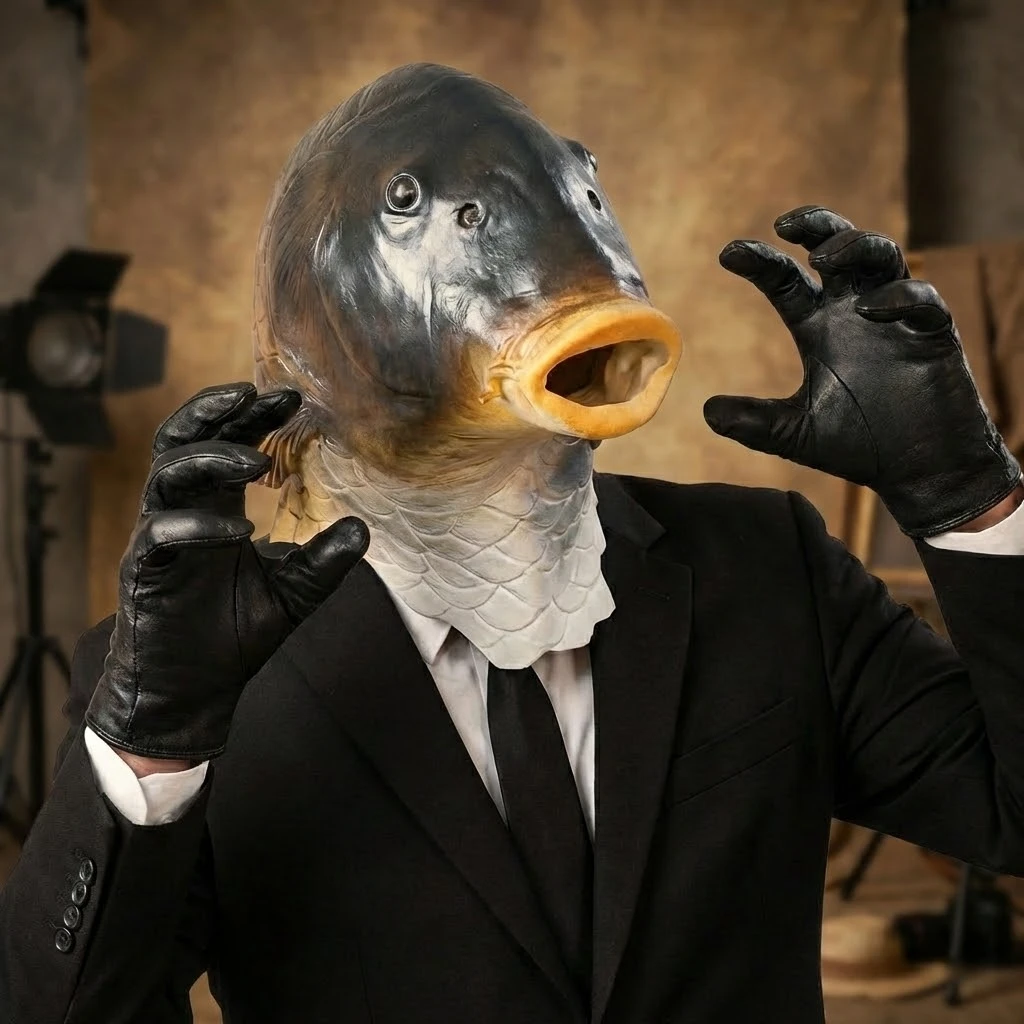 Fish Head Mask Funny Animal Black Carp Mask For Halloween Birthday Party Animal Cosplay Head Cover Prank Prop Fish Latex Masks