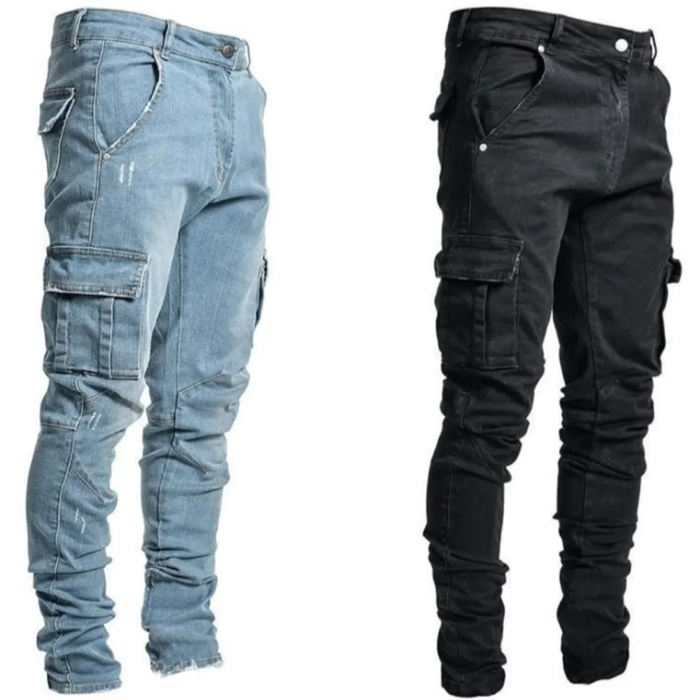 Men's New Slim-Fit Skinny Jeans - Side Pocket Tapered-Leg Stretch Denim Pants for Daily Casual Streetwear