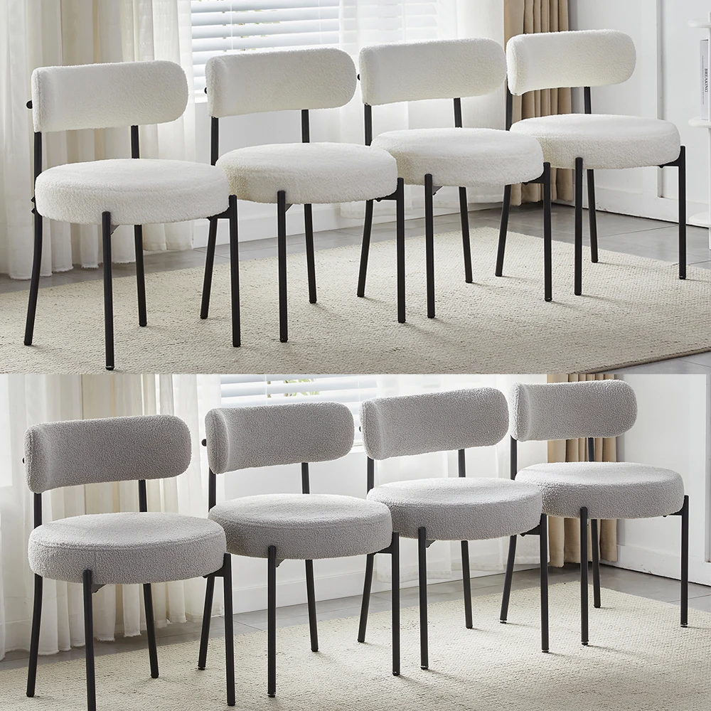 BonChoice Mid-Century Dining Chairs Set of 2 with Oversized Seat, Boucle Upholstered Kitchen Chairs for Dining Room, Living Room